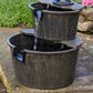 Rustic Solar Barrel Water Fountain with Cascading Pump Feature