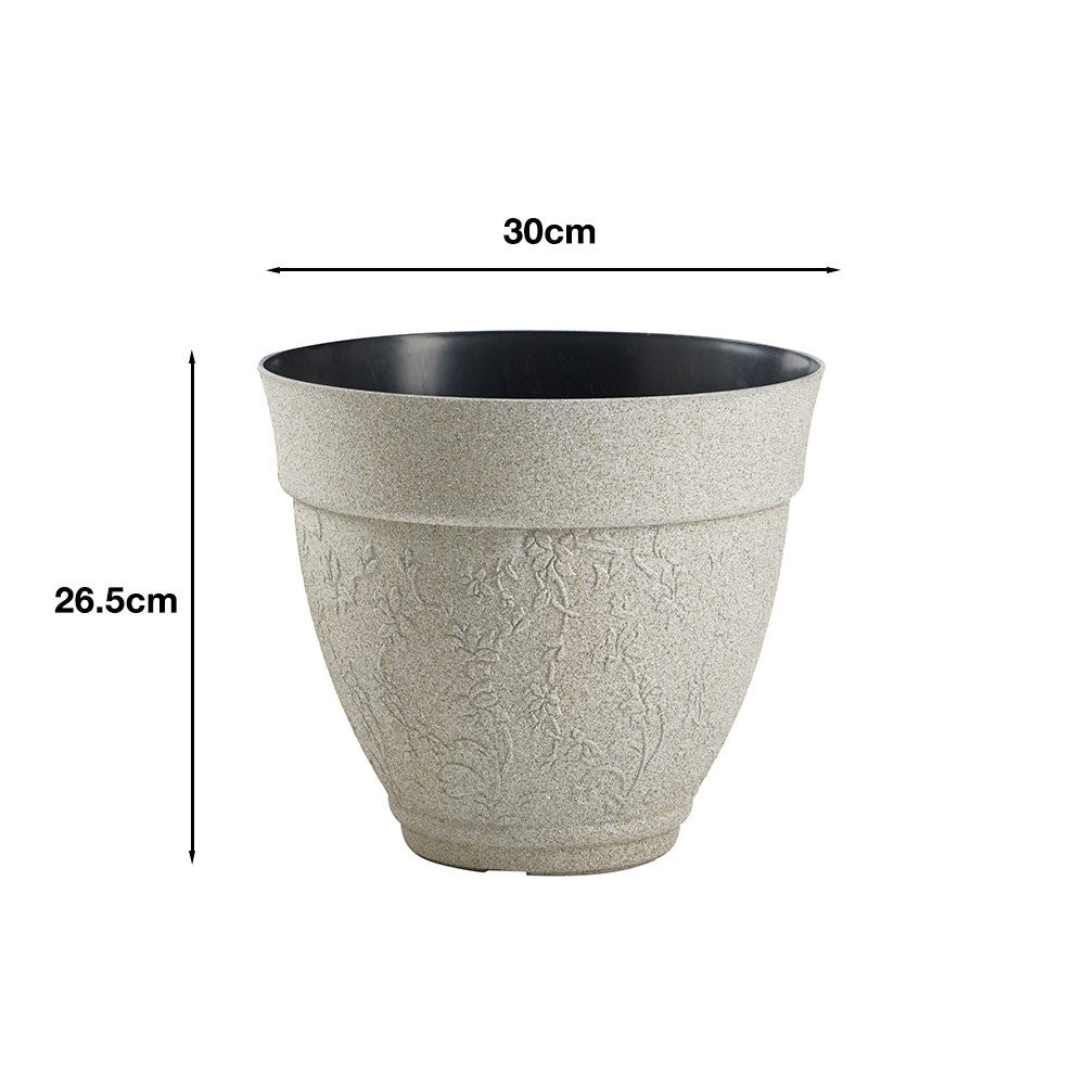 Pack of 3 Floral Sandstone Effect Planters – Weather-Resistant Outdoor Garden Pots