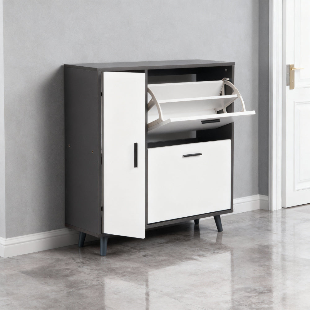 Modern Grey & White Shoe Storage Cabinet with Cupboard – Holds 10+ Pairs