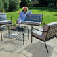 Doverdale Outdoor Steel Sofa Set with Cushions & Glass Coffee Table – Elegant Garden or Conservatory Seating