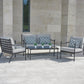 Doverdale Outdoor Steel Sofa Set with Cushions & Glass Coffee Table – Elegant Garden or Conservatory Seating