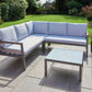Oakley Grey Aluminium Outdoor Corner Sofa Set with Cushions & Glass-Top Coffee Table