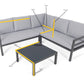 Oakley Grey Aluminium Outdoor Corner Sofa Set with Cushions & Glass-Top Coffee Table