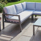 Oakley Grey Aluminium Outdoor Corner Sofa Set with Cushions & Glass-Top Coffee Table