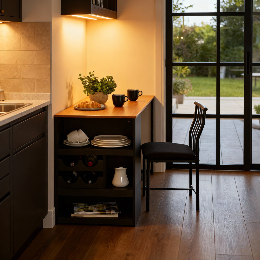 Space-Saving Bistro Dining Set for Two with Built-In Storage & Wine Rack