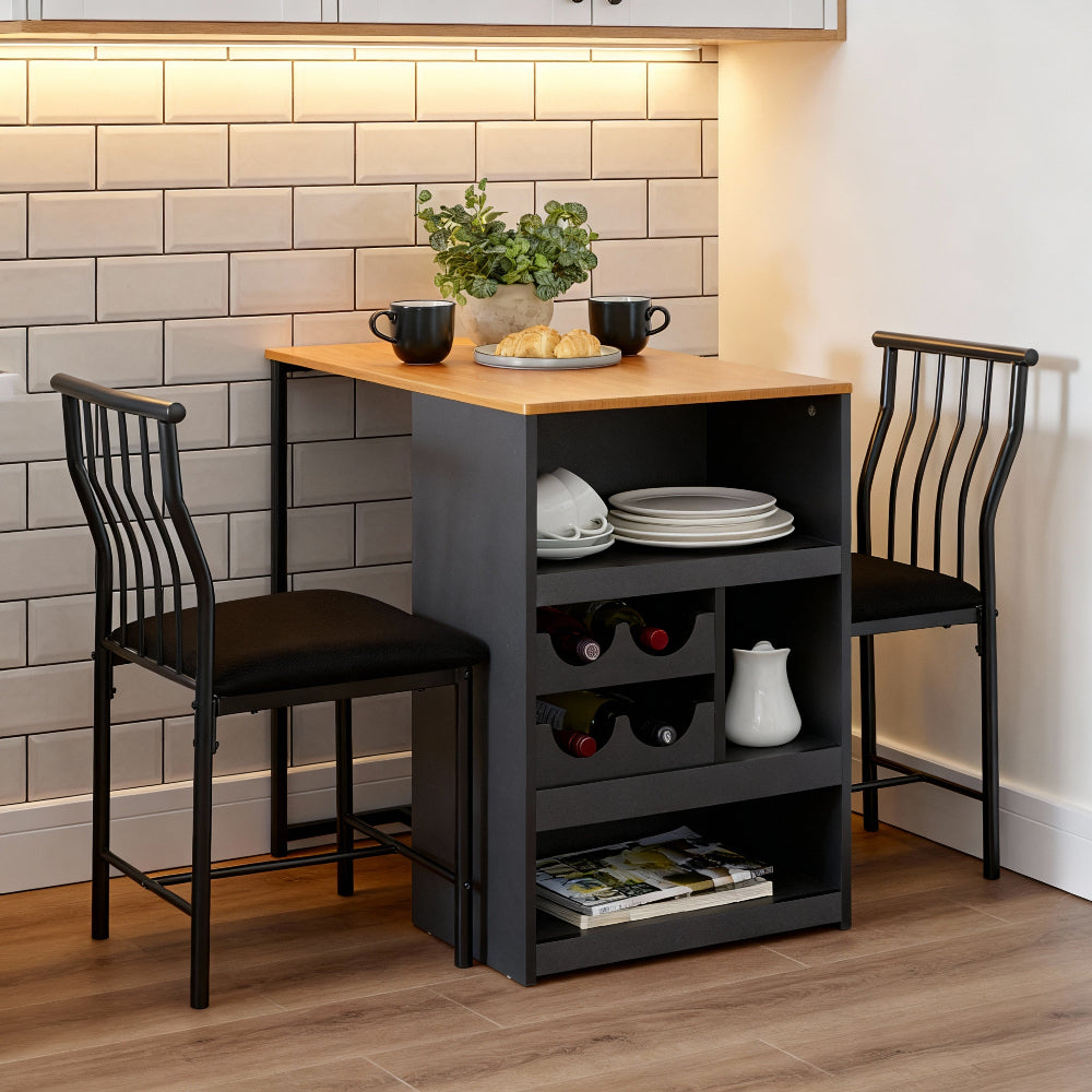 Space-Saving Bistro Dining Set for Two with Built-In Storage & Wine Rack