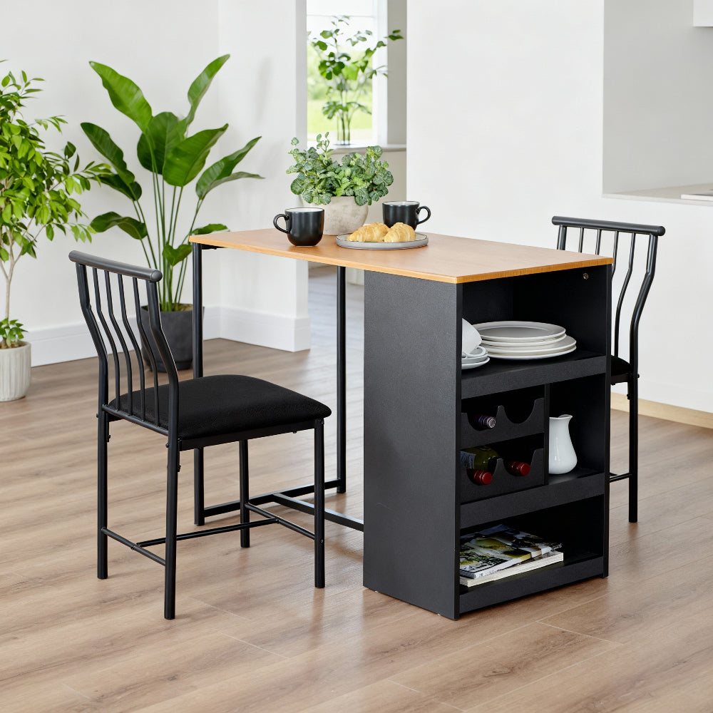 Space-Saving Bistro Dining Set for Two with Built-In Storage & Wine Rack