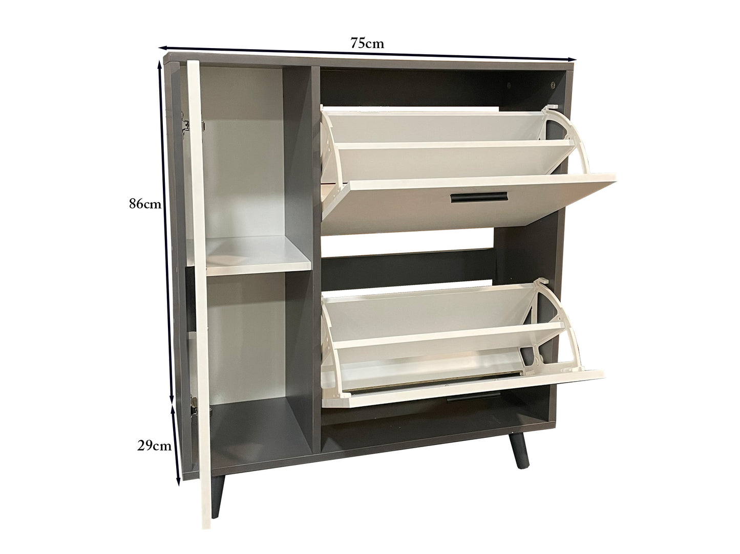Modern Grey & White Shoe Storage Cabinet with Cupboard – Holds 10+ Pairs