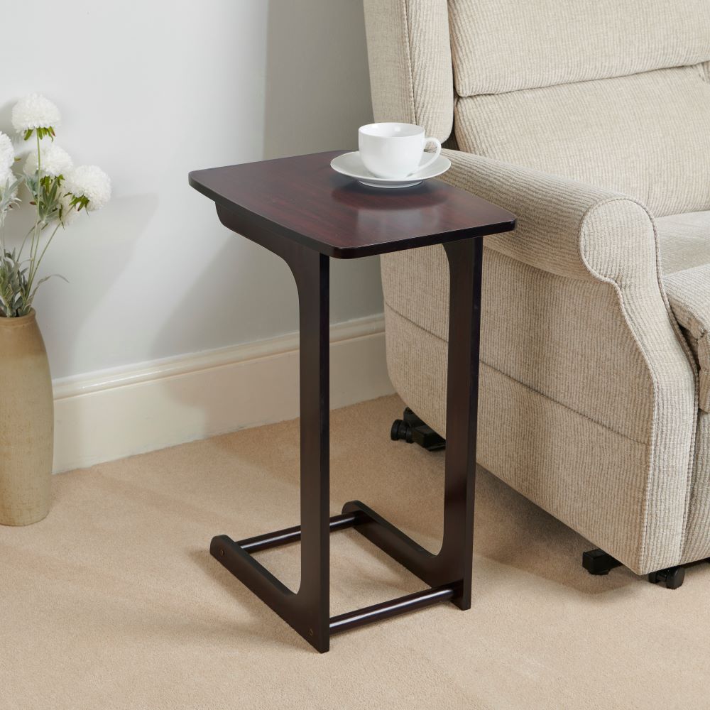 Compact C-Shaped Sofa Side Table in Mahogany or Oak – Stylish & Versatile Design