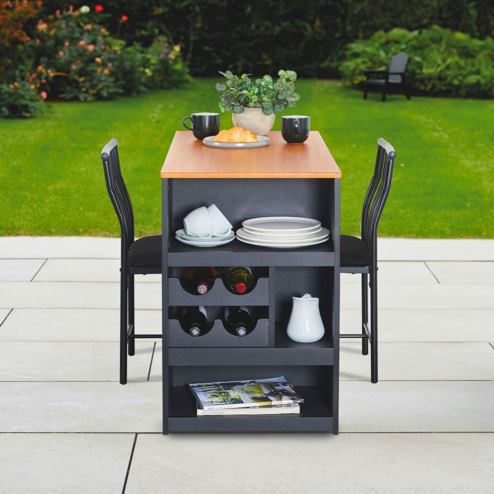 Space-Saving Bistro Dining Set for Two with Built-In Storage & Wine Rack