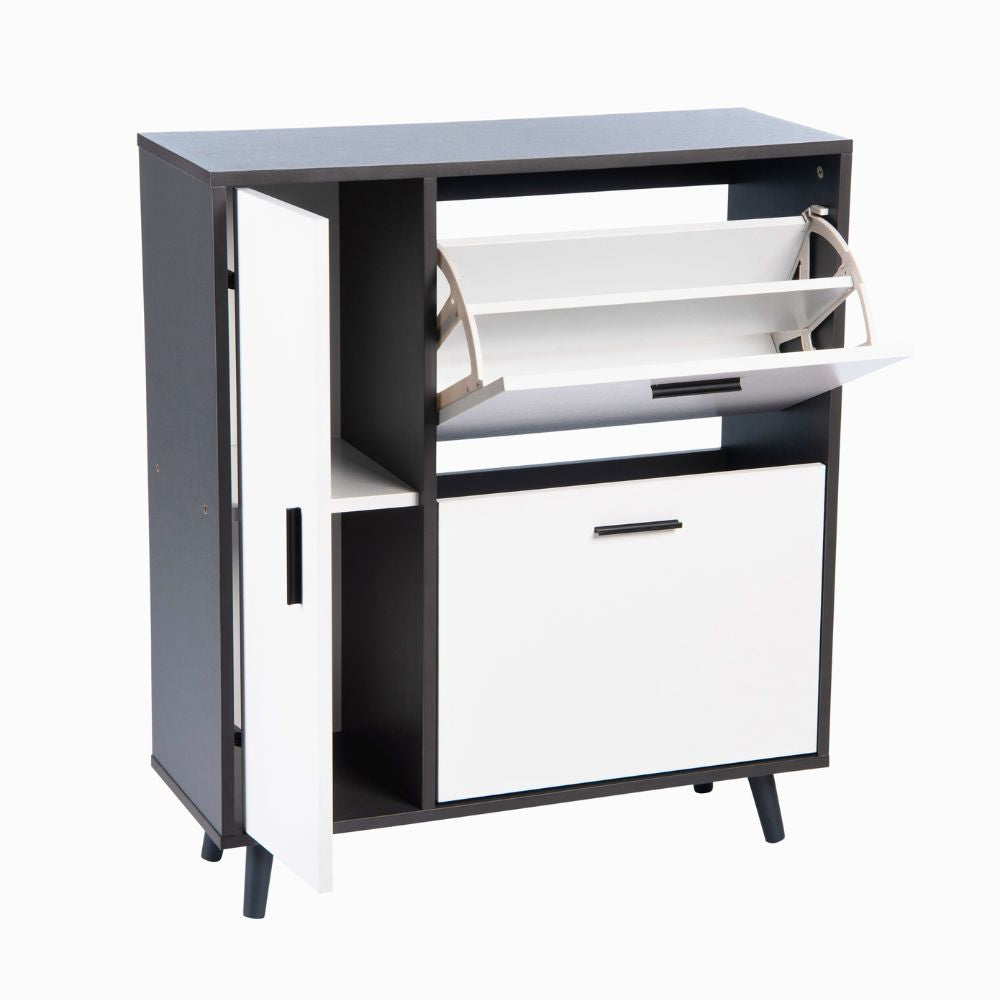 Modern Grey & White Shoe Storage Cabinet with Cupboard – Holds 10+ Pairs