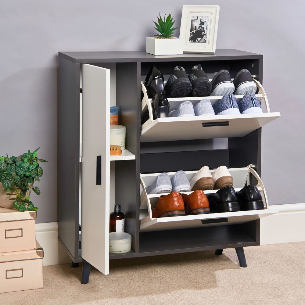 Modern Grey & White Shoe Storage Cabinet with Cupboard – Holds 10+ Pairs