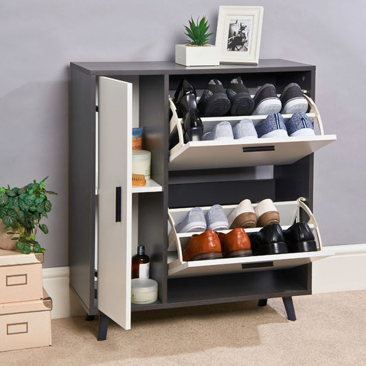 Modern Grey & White Shoe Storage Cabinet with Cupboard – Holds 10+ Pairs