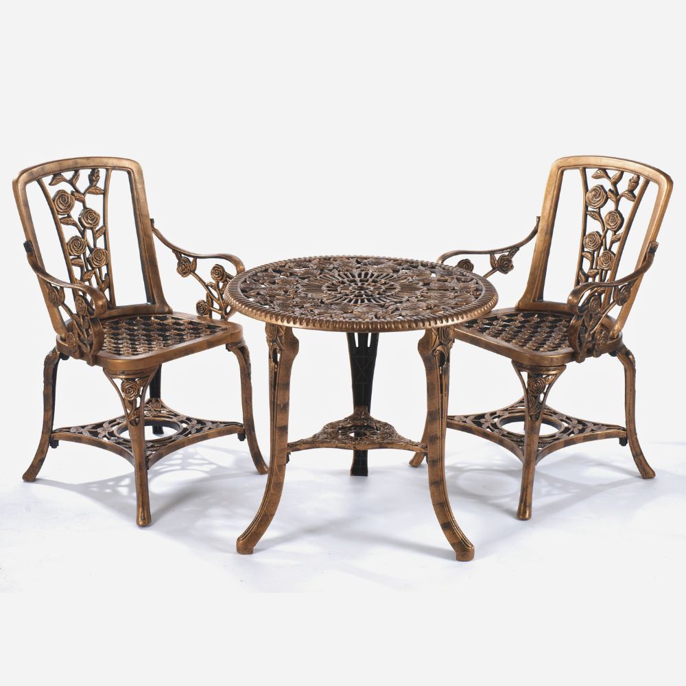 Greenhurst 3-Piece Rose Bistro Patio Set with Armchairs in Antique Bronze or Gunmetal Grey