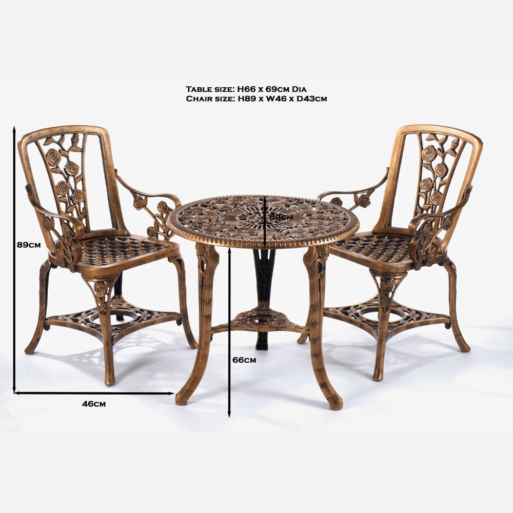 Greenhurst 3-Piece Rose Bistro Patio Set with Armchairs in Antique Bronze or Gunmetal Grey