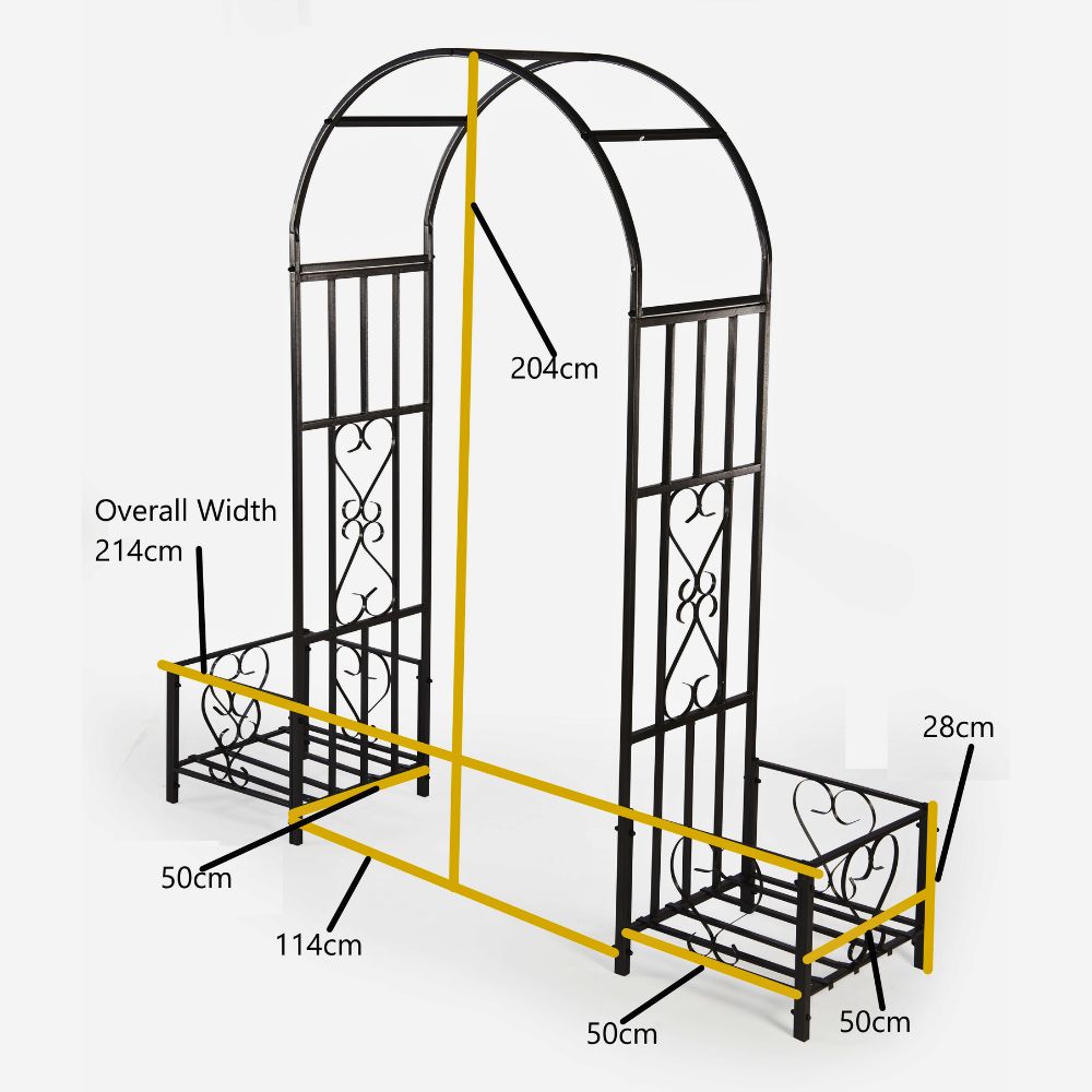 Huntingdon Ornamental Garden Arch with Planters – Decorative Steel Frame in Gunmetal Grey