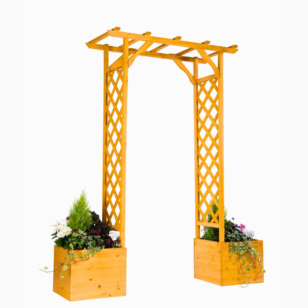 Square Top Wooden Garden Arch with Integrated Planters