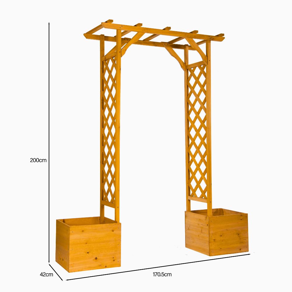 Square Top Wooden Garden Arch with Integrated Planters