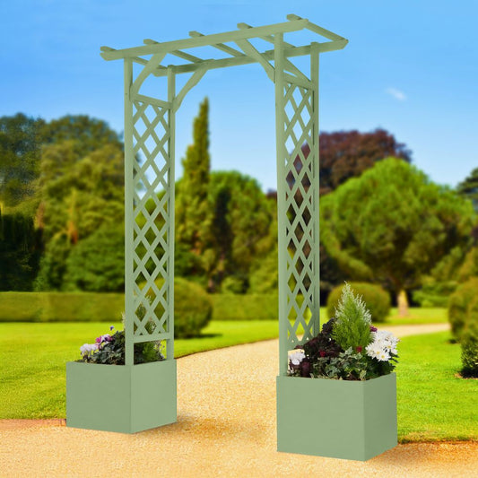 Square Top Wooden Garden Arch with Integrated Planters