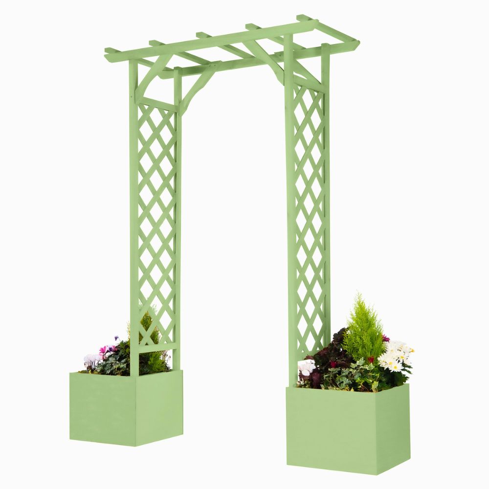 Square Top Wooden Garden Arch with Integrated Planters