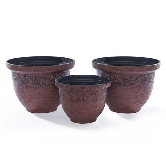 Pack of 3 Brown Antique-Style Planters – Vintage Garden Pots Set