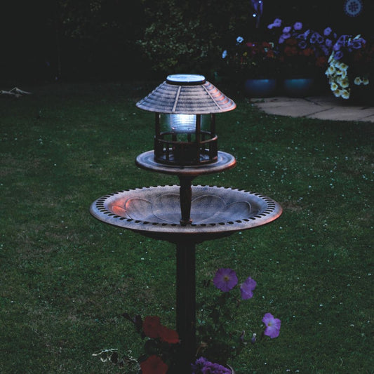 Solar-Powered Bird Bath and Planter with Lantern Top – 107cm Height
