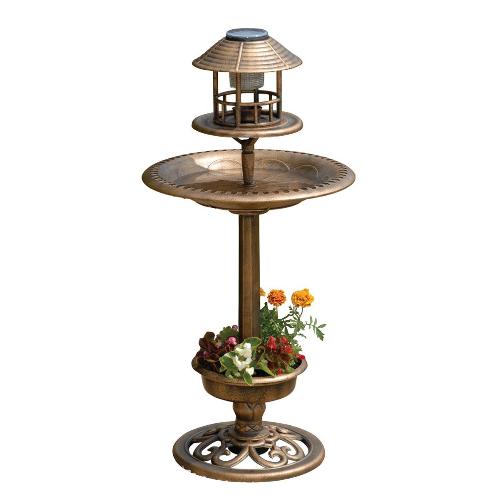 Solar-Powered Bird Bath and Planter with Lantern Top – 107cm Height