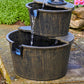 Rustic Solar Barrel Water Fountain with Cascading Pump Feature