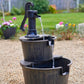 Rustic Solar Barrel Water Fountain with Cascading Pump Feature