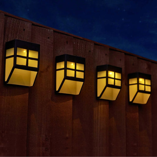 Pack of 4 Modern LED Solar Fence & Wall Lights with Auto Sensor