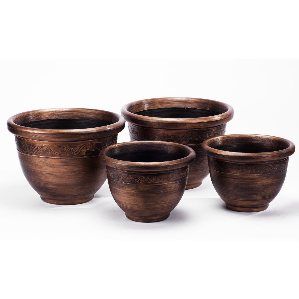 Pack of 4 Antique Style Wenlock Planters – UV-Resistant Garden Pots (Bronze Finish)