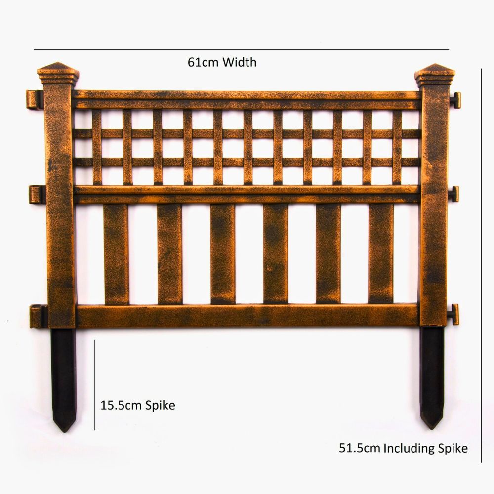 Pack of 4 Bronze Decorative Garden Fence Panels – Easy Fit Lawn & Border Edging (240cm Total)